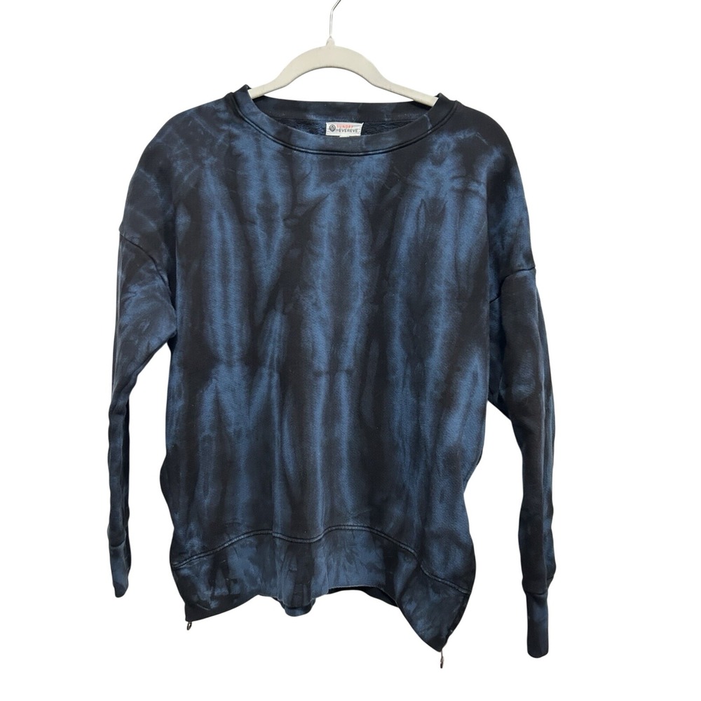 Sundry Evereve Womens 1 S Blue Black Tie Dye Side Zip Boxy Pullover Sweatshirt